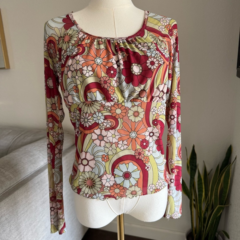 Art Class Girls XL GROOVY Long Sleeve Colorful Top Shirt 14/16 Flowers Hippie